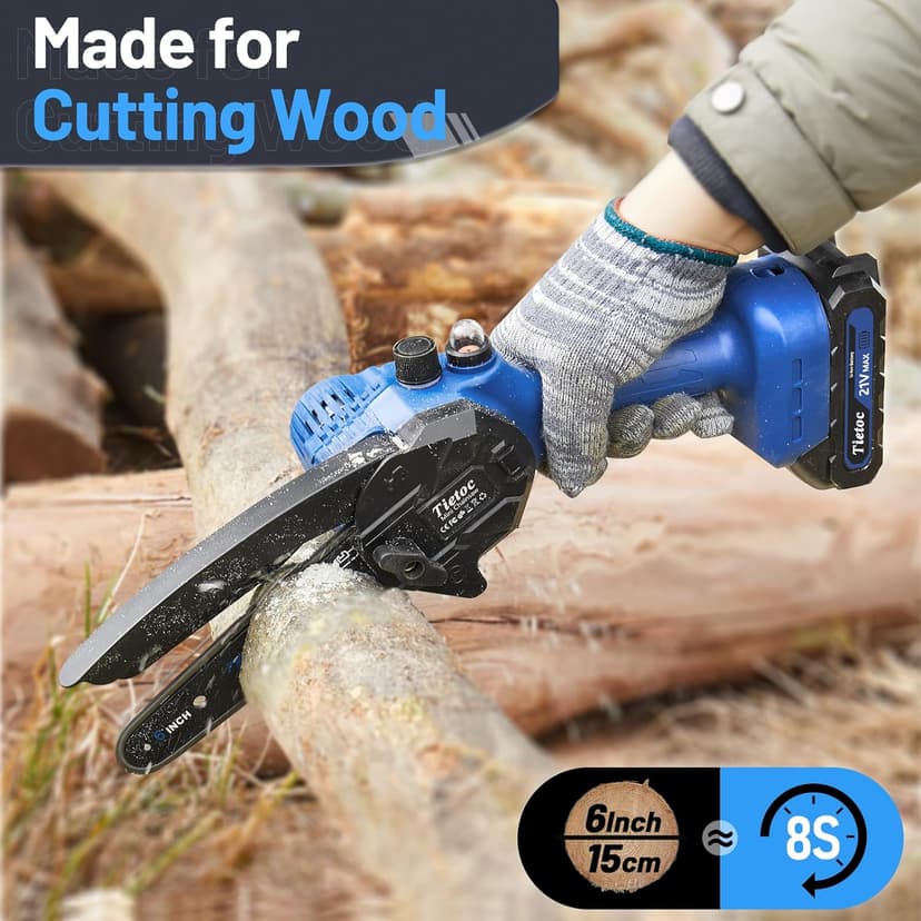 Tietoc Mini Chainsaw 6 Inch Cordless [Ease of Use] Portable Electric Chainsaw, Small Handheld Battery Powered Super Saw for Tree Branches, Unique Gifts Ideas for Men Dad Husband Fathers Him Her Women