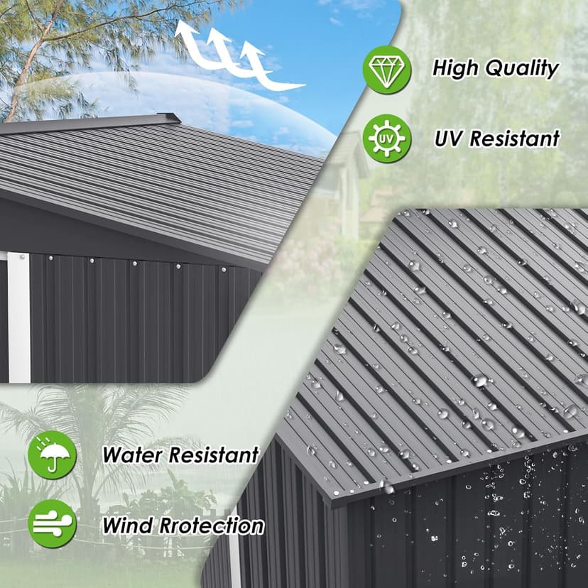 6x8 FT Outdoor Storage Shed, Metal Shed Kit with Double Doorknobs and Air Vents, Double Sloping Roof Garden Shed, Galvanized Shed with Sliding Door (Grey)