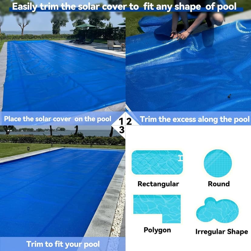AURSK Solar Pool Cover,12mil 18x9 Foot Solar Pool Blanket for In-Ground and Above Ground Swimming Pools,Rectangular Thermal Pool Cover,Blue（9x18FT）