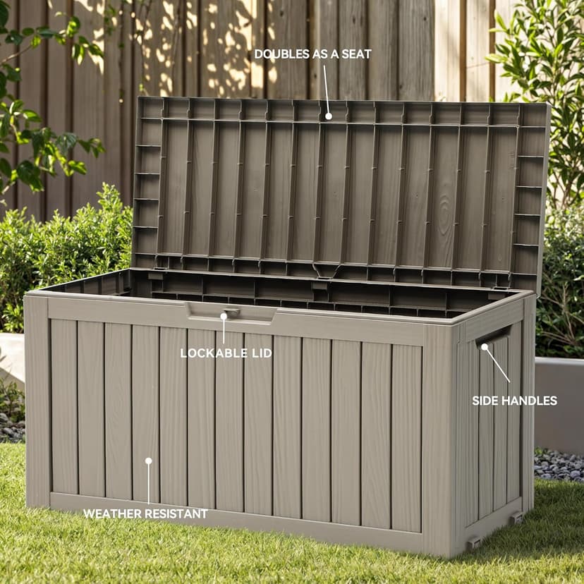 YITAHOME 72 Gallon Outdoor Storage Box, Resin Deck Box Indoor & Outdoor Patio Storage Box w/Wheels for Throw Pillows, Athletic Gear, Yard Implements (Light Brown)