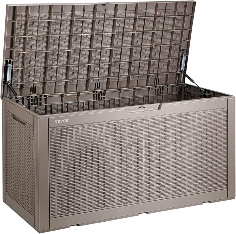 VEVOR Deck Box, 100 Gallon Outdoor Storage Box, 48.0" x 21.5" x 24.5", Waterproof PP Deckbox with Aluminum Alloy Padlock, for Patio Furniture, Garden Tools, Outdoor Cushions, Gray
