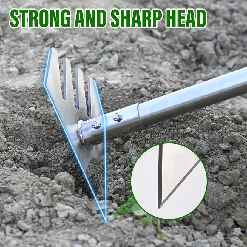 4 in 1 Garden Tool Lengths Adjustable Garden Hoe Stainless Steel Blade Head Razor Sharp Garden Hoe Tool Heavy Duty for Loosening The Soil Weeding Digging Holes Length 56.3 Inch