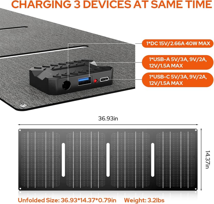 Portable Power Station with Foldable 40W Solar Panel, 100W Solar Powered Generator with Panels,110V AC Outlet Camping Solar Power Bank 146Wh Lithium Battery Pack for Home RV Outdoor Power Outage