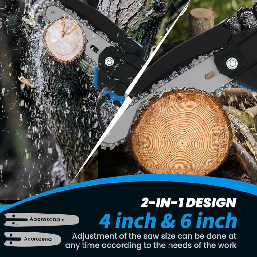 Mini Chainsaw Cordless 6 inch & 4 inch,2-in-1 Portable Electric Chain Saw Set, Handheld Chainsaw with 2 Batteries & Safety Lock for Tree Trimming, Wood Cutting, Garden & Home Use