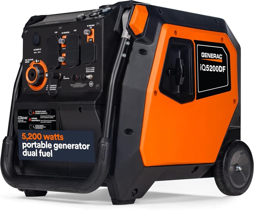 Generac 5,200-Watt Dual-Fuel Portable Inverter Generator - Gas and Propane Compatible - Compact and Lightweight Design - Clean, Stable Power - COsense Technology - Orange/Black - 49 State Compliant