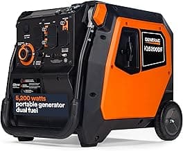 Generac 5,200-Watt Dual-Fuel Portable Inverter Generator - Gas and Propane Compatible - Compact and Lightweight Design - Clean, Stable Power - COsense Technology - Orange/Black - 49 State Compliant