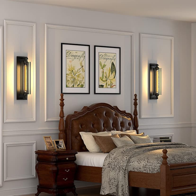 Licperron Sconces Wall Lighting, Industrial Black Wall Sconces Antique Light Fixtures for Bedside, Bar, Restaurant, Hallway, Indoor&Outdoor Wall Decor, E26 & E27 Bar Lights, UL Approval, 2 Pack