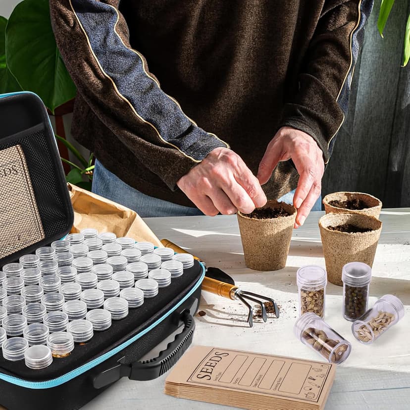 60 Slots Seed Storage Organizer with 20 Seed Envelopes, Sturdy Seed Organizer Storage Box with Zipper Bag Label Stickers(Seeds not Included), Seed Storage Container for Flower Plants Garden