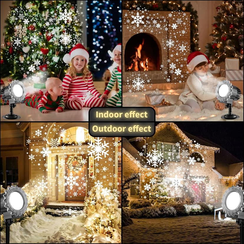 Christmas Snowflake Projector Lights, Indoor Outdoor Snowfall Projection High Definition LED Lighting Lamp, Waterproof Snow Fall Light Show for Holiday/Party/Garden/Yard/Patio/Landscape (9W)