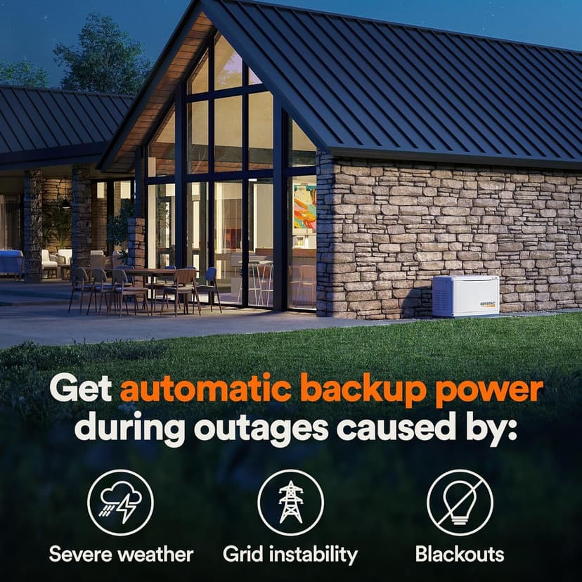 Generac Guardian 24kW Home Standby Generator with 200 Amp Transfer Switch, Durable All Aluminum, WiFi Enabled with G-Force Engine, Easy to Use, Whole House Power Backup, Smart Outage Solution - Bisque