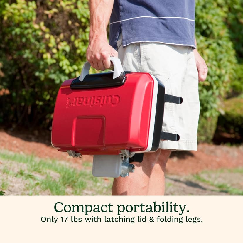 Cuisinart Petite Gourmet Portable Gas Grill, Compact & Lightweight Tabletop Small Grill for BBQs, Camping, Tailgates & Small Spaces, 5,500 BTU Burner Folding with Carry Handles, Red