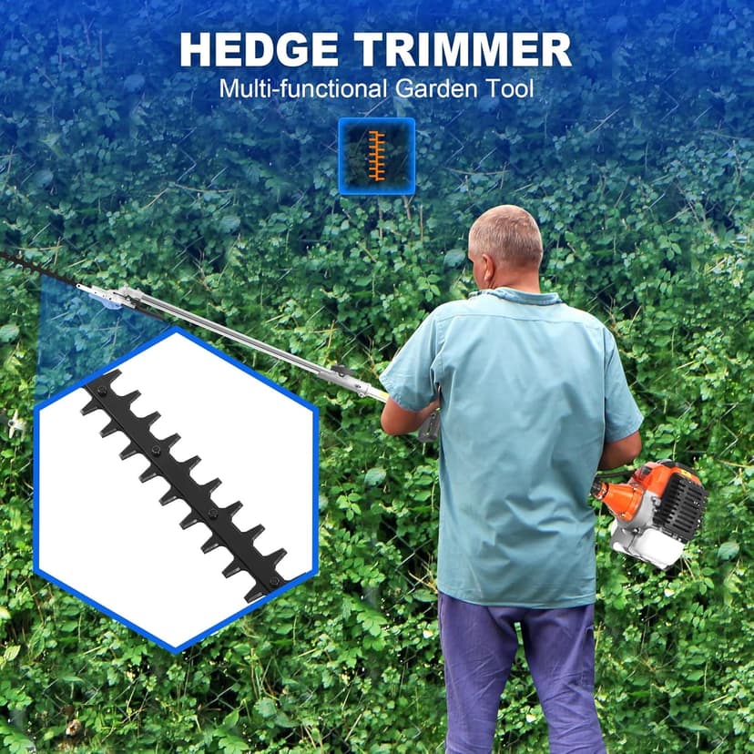 Iglobalbuy 52cc 2-Stroke 5 in 1 Garden Hedge Trimmer Combo, Gas Powered Long Reach Pole Saw Grass String Trimmer Brush Tree Cutter Pruner Weed Eater Multi Functional Garden Trimming Tools
