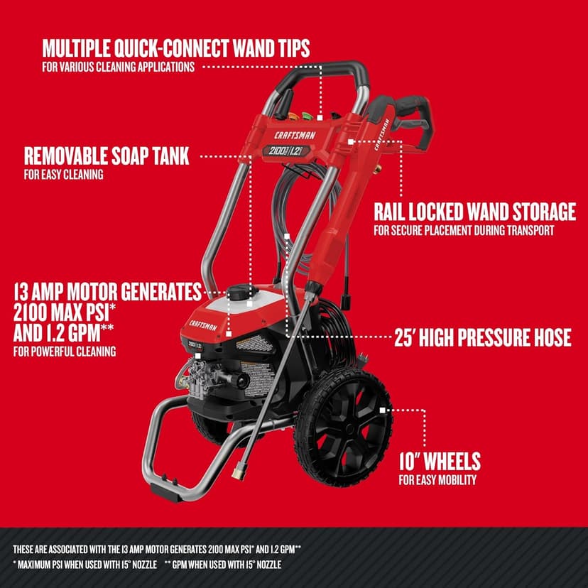CRAFTSMAN Electric Pressure Washer, Cold Water, 2100-PSI, 1.2 GPM, Corded (CMEPW2100)