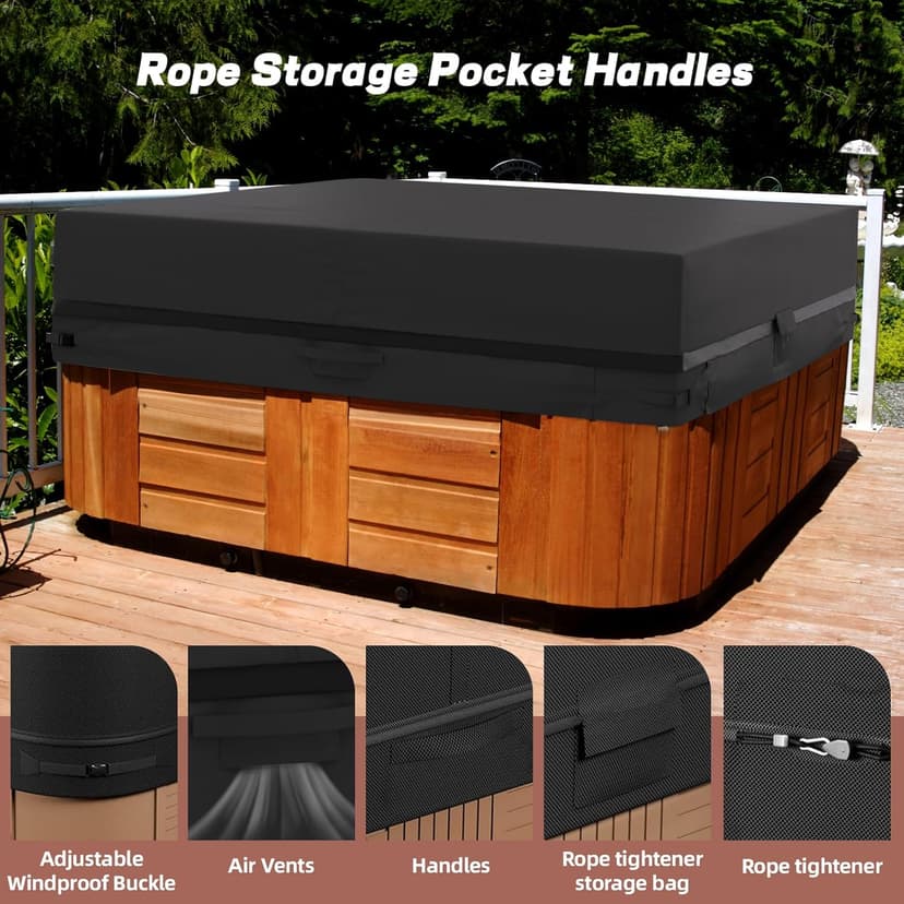 Outdoor Hot Tub Cover, 85×85 Inch Heavy Duty SPA Cover Waterproof, Hot Tub Protector Cover Replacement Weatherproof Protection Cap