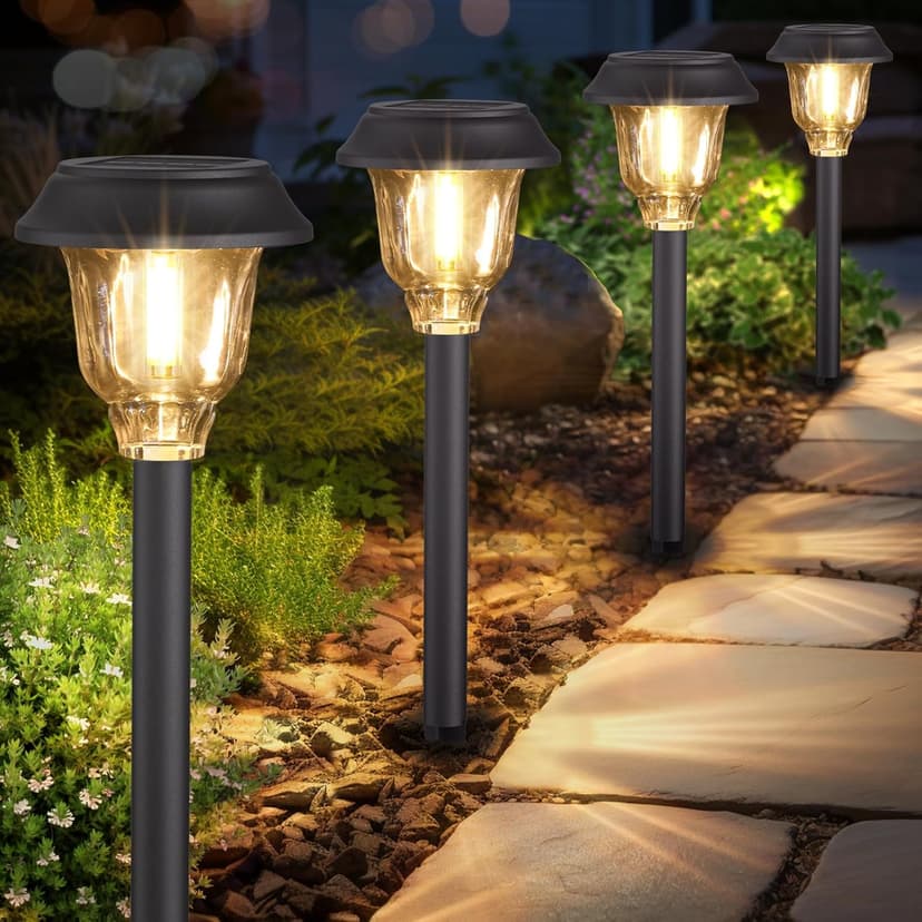 Solar Lights Outdoor, 6 Pack Solar Pathway Lights Waterproof, Metal Glass Outdoor Solar Lights, Auto On/Off Solar Outdoor Lights for Garden Yard Path Walkway Driveway