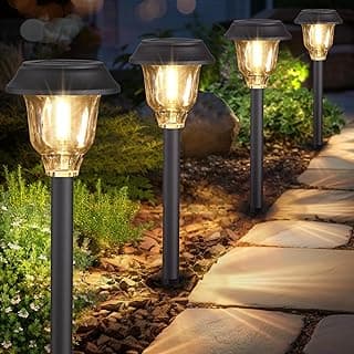 Solar Lights Outdoor, 6 Pack Solar Pathway Lights Waterproof, Metal Glass Outdoor Solar Lights, Auto On/Off Solar Outdoor Lights for Garden Yard Path Walkway Driveway