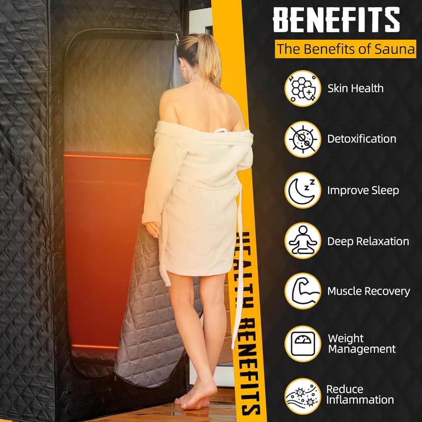 Infrared Saunas for Home, Portable Dry Sauna with Heating Foot Pad, Infrared Saunas with Big Sauna Chair, 3.2’ x 3.2’ x 6.0’, Black