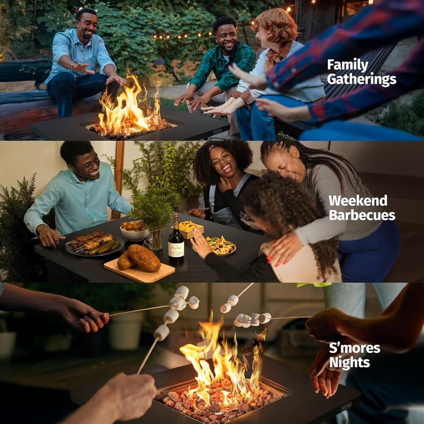 EAST OAK 28" Outdoor Propane Fire Pit Table | 52,000 BTU Gas Fire Pit Table for Outside with Magnetic Lid | Storage Basket & Lava Rocks | CSA Certified for Patio, Garden & Backyard | Black