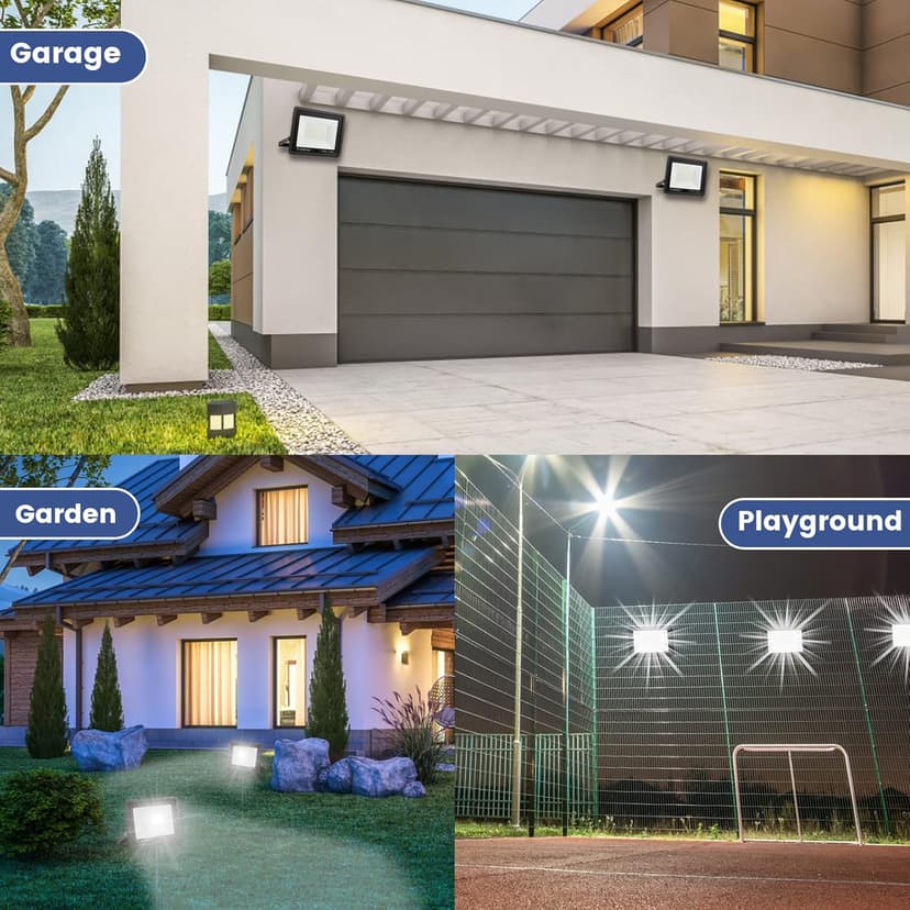 Ceena 2 Pack 60W Hardwired LED Flood Light Outdoor, 6000lm Super Bright Floodlight, IP66 Waterproof 6000K Daylight White Exterior Lights for Garage, Yard, Patio, Front Door