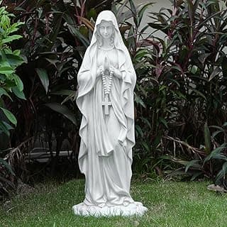 Virgin Mary Praying Statue 31.49 Inch Tall Outdoor Garden Religious Garden Statue Mary Statue Outdoor Yard Patio Deck Home Entryway Hallway Sculpture Magnesium Oxide Stone （White Virgin Mary）