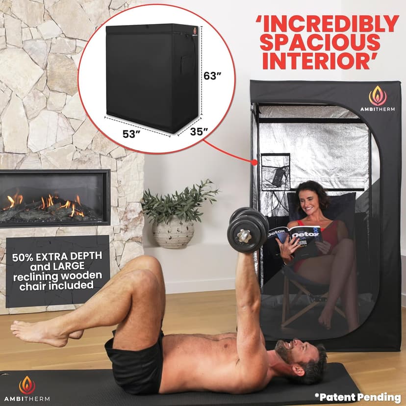 Extra Large Portable Infrared Sauna – Large Sauna Tent, + 50% Legroom, Warm Relaxation with 6 Infrared Panels; Comfortable High-Back Chair and Tablet Holder
