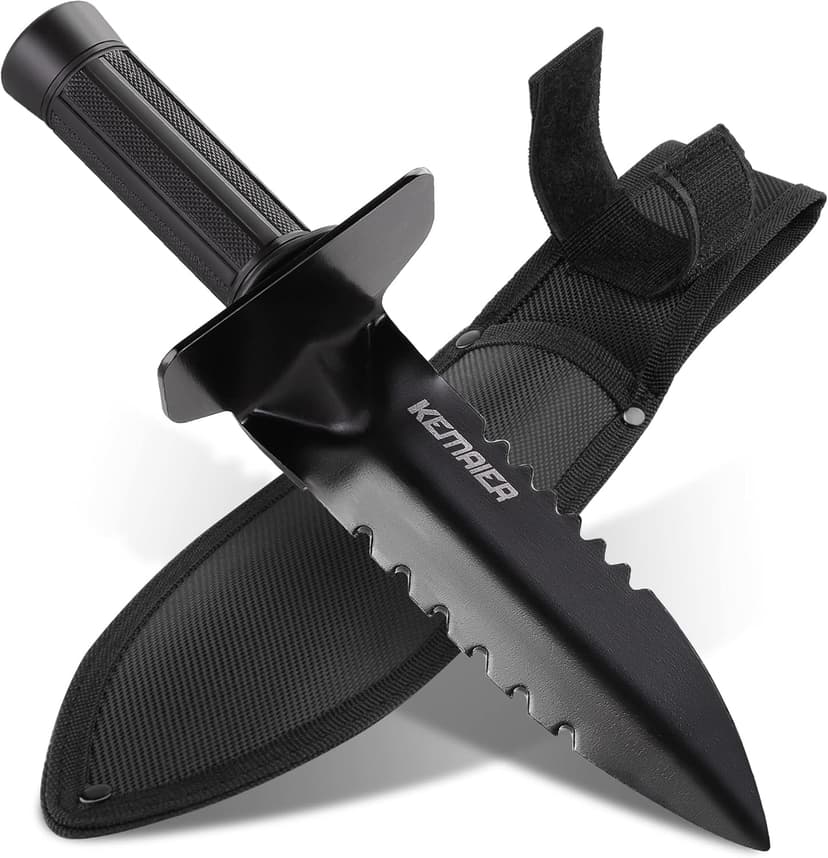 Metal Detector Shovel, Kemaier Heavy Duty Double Serrated Edge Digger, Metal Detecting Digging Tool with Sheath for Belt Mount, Gardening Accessories for Metal Detection Digging Loosening Planting