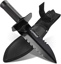 Metal Detector Shovel, Kemaier Heavy Duty Double Serrated Edge Digger, Metal Detecting Digging Tool with Sheath for Belt Mount, Gardening Accessories for Metal Detection Digging Loosening Planting