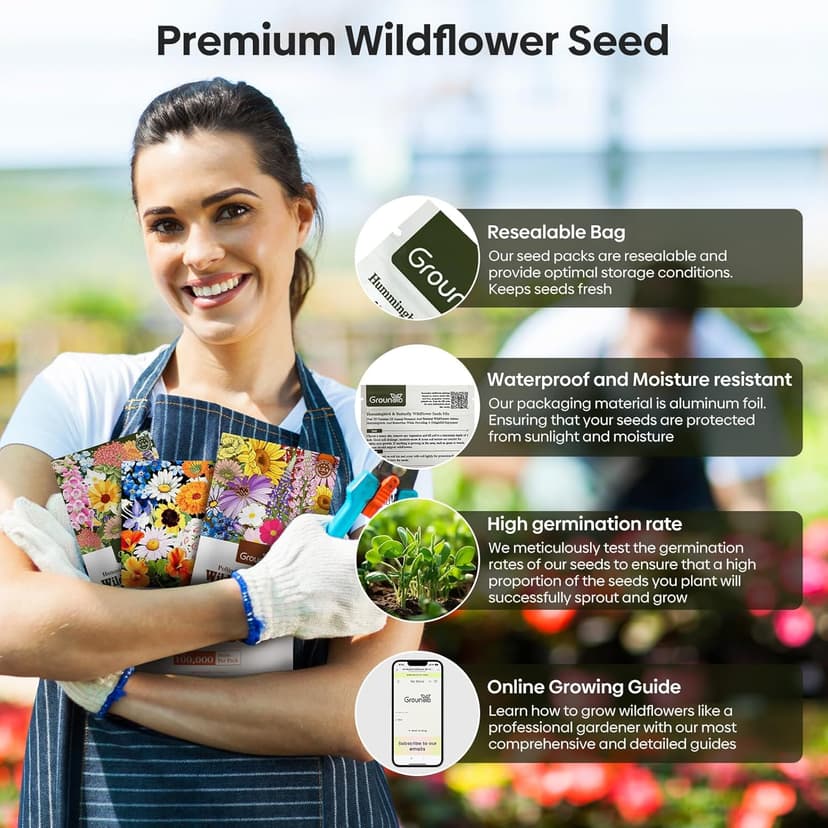 Wildflower Seeds Hummingbird and Butterfly Mix 1 Ounce, No Filler, 24 Varieties Flowers Seeds to Plant Outside, Annual Perennial, Bulk Resealable Package