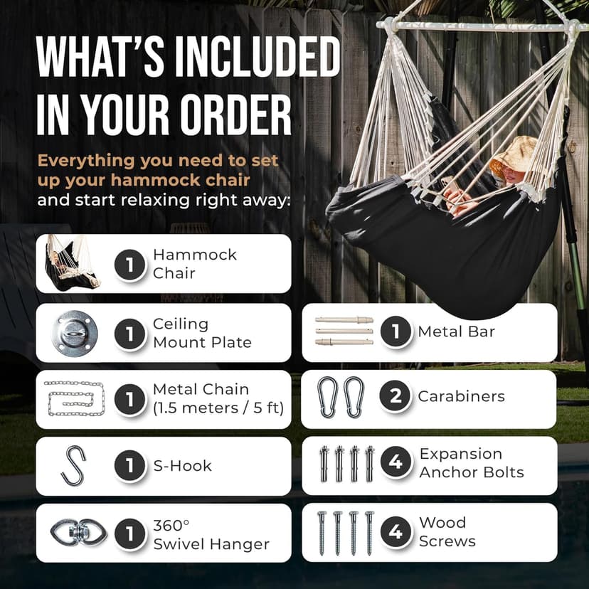 Indoor Hammock Chair Swing - Hanging Hammock Swing Chair - Indoor/Outdoor - Hanging Chairs for Bedroom, Patio, Porch, Swinging Chair Hammock for Adults - Built-In Footrest - Spacious Full Body Support