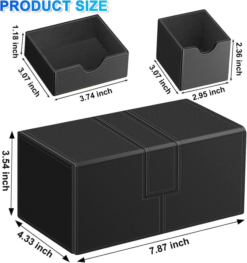 Card Deck Case for Trading Cards, Deck Storage Box for 200 Single Sleeved Cards Large Twin Flip Deck Case with 1 Storage Dice & 2 Trays Fits EDH/YuGiOh/MTG/TCG/CCG (Small-Black)