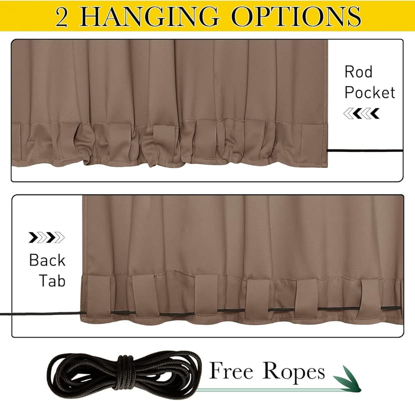 NICETOWN 2 Panels Weighted Blackout Curtains Patio Waterproof Outdoor Curtains, Thermal Insulated Top & Bottom Grommet & Back Tab Wind-Break Drapes Privacy for Pergola, W52 by L84, Tan-Khaki