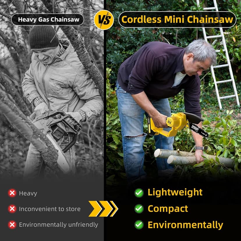 Mini Chainsaw Electric Chain Saw 6 Inch Cordless Battery Powered, 2.0Ah Battery, Compatible w/IMOUMLIVE Pole, Hand Held, Small, Portable and Easy for Tree Trimming Branch Pruning Wood cutting