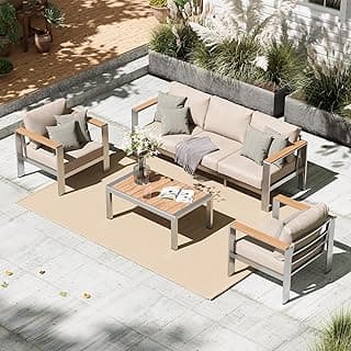 Aluminum Outdoor Patio Furniture Set with Coffee Table, 4 Piece Patio Conversation Sets with Washable Thick Cushions, Patio Sectional Furniture Set for Porch, Balcony, Deck, Silver