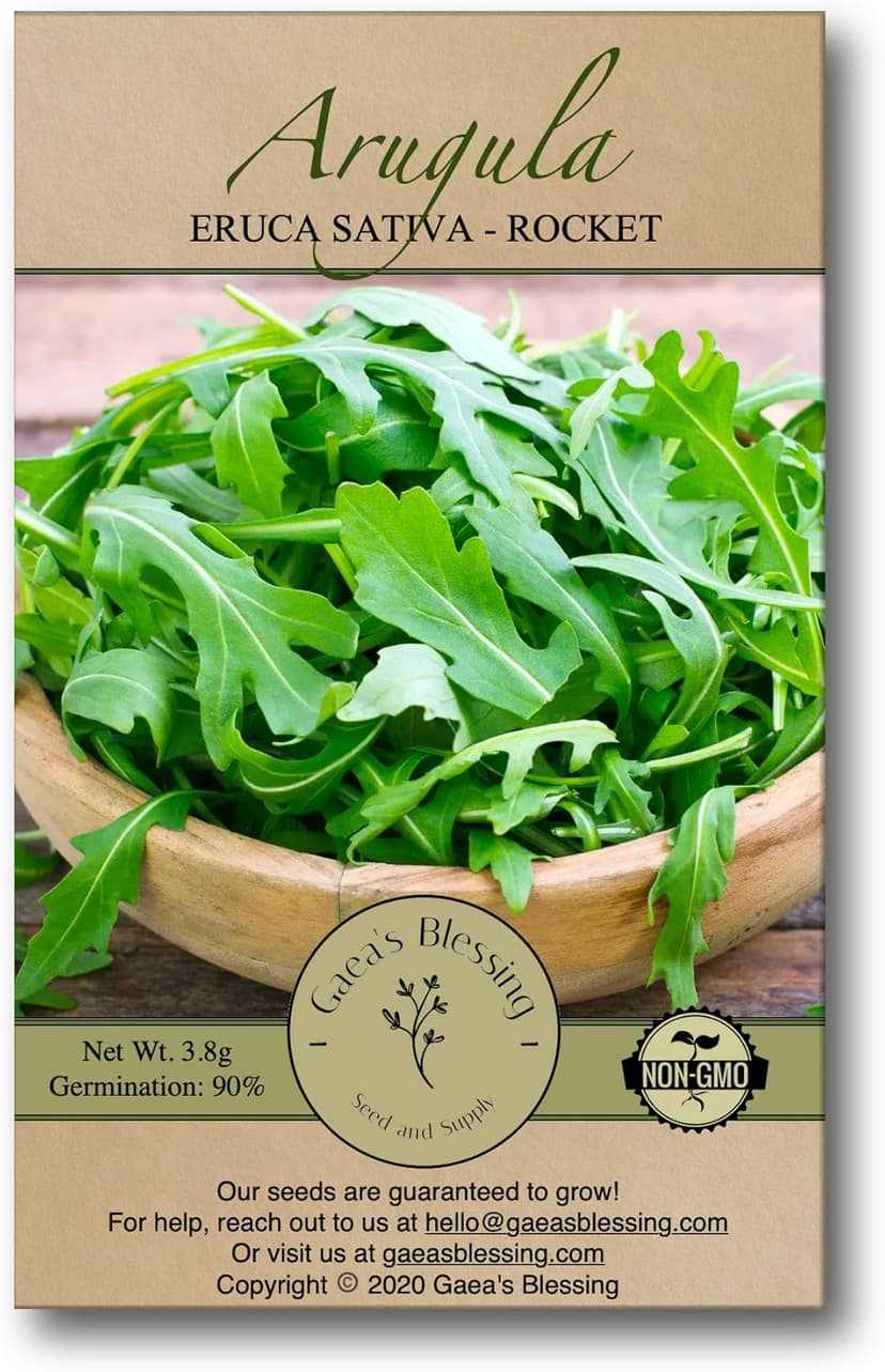 Gaea's Blessing Seeds - Arugula Seeds - Roquette Rocket Heirloom - Non-GMO Seeds with Easy to Follow Planting Instructions - 90% Germination Rate (Pack of 1)