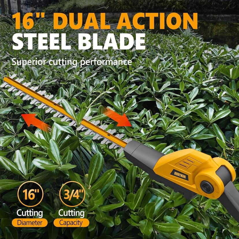 Alloyman Pole Saw 8-Inch Cordless and 16-Inch Pole Hedge Trimmer 2-in-1,with 2 Packs 4.0Ah Batteries & Charger,for Tree Trimming and Shrubs Pruning