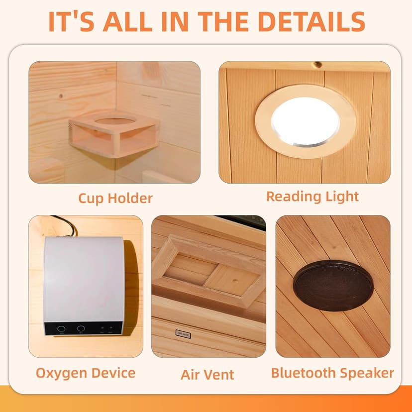 1 Person Infrared Sauna, Full Spectrum Roomy Sauna for Home, Indoor Dry Sauna with Rapid Heating 4 Carbon Panels&1 Carbon Tube, Bluetooth and 7 Color Therapy Lights, 110V