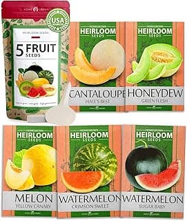 HOME GROWN Melon Seeds Variety Pack – 5 𝗡𝗢𝗡-𝗚𝗠𝗢 Heirloom Fruit Seeds: Watermelon, Cantaloupe, Honeydew, Sugar Baby & Melon – High Germination 𝗨𝗦𝗔 for Planting Home Garden Indoors.