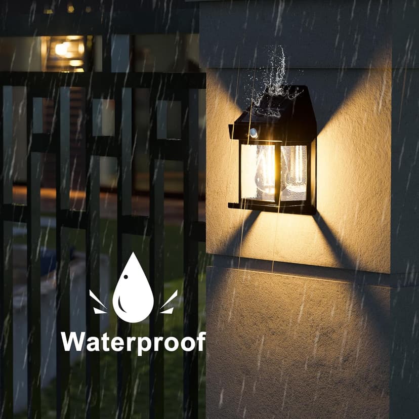 Outdoor Solar Wall Lights - 2 Pack Solar Waterproof Brighter Porch Wall Square Lights with 3 Modes & Motion Sensor Front Fence Lantern Lights for Outside,Backyard,Garage Decorative