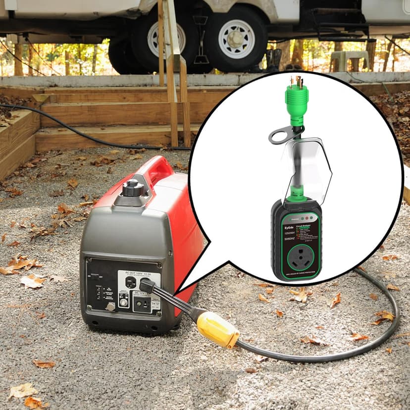 EyGde 15 Amp to 30 Amp RV Adapter with Surge Protector - Upgraded NEMA 5-15P Male to TT-30R Female Plug, 15A to 50A RV Circuit Analyzer Power Protection with Waterproof Cover for 30Amp Camper Trailer