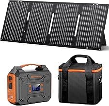 Portable Solar Power Station with Foldable 60W Solar Panel with Power Bank Bag, 110V 300W Generator Power Pack with AC Outlet for Camping Power Outage RV Outdoor Life