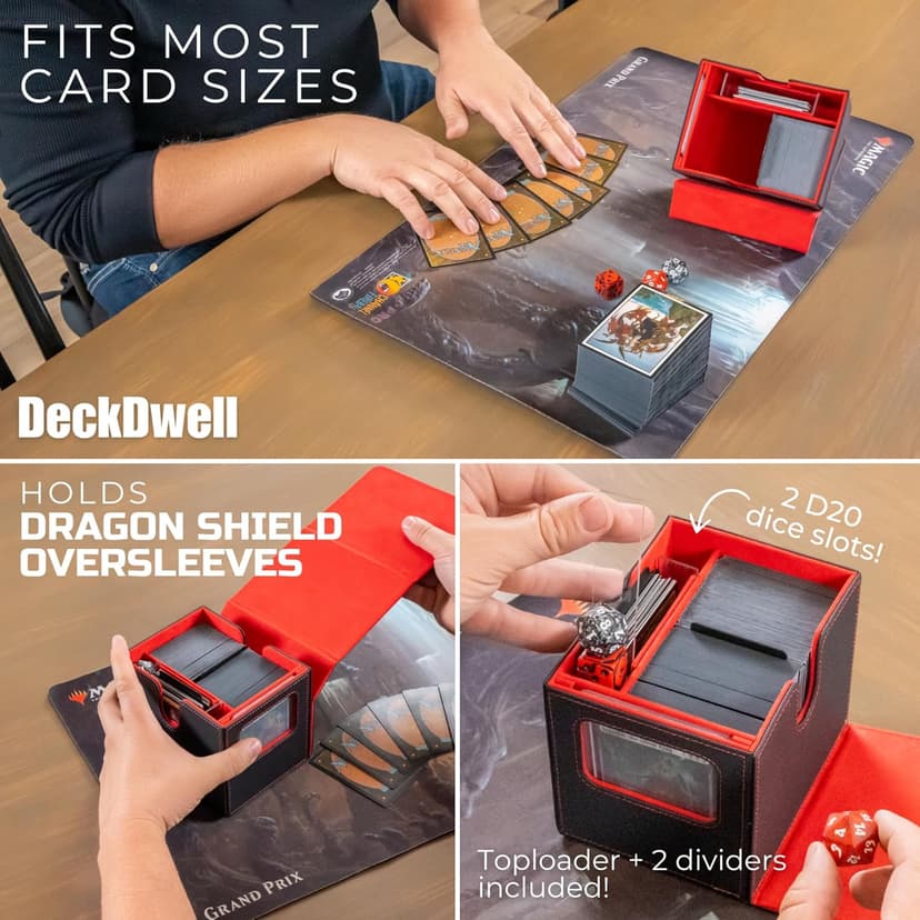 MTG Commander Card Box with Display – Fits 250+ Unsleeved Cards, TCG Storage Case with Dice Tray – Magic the Gathering Card Deck Organizer