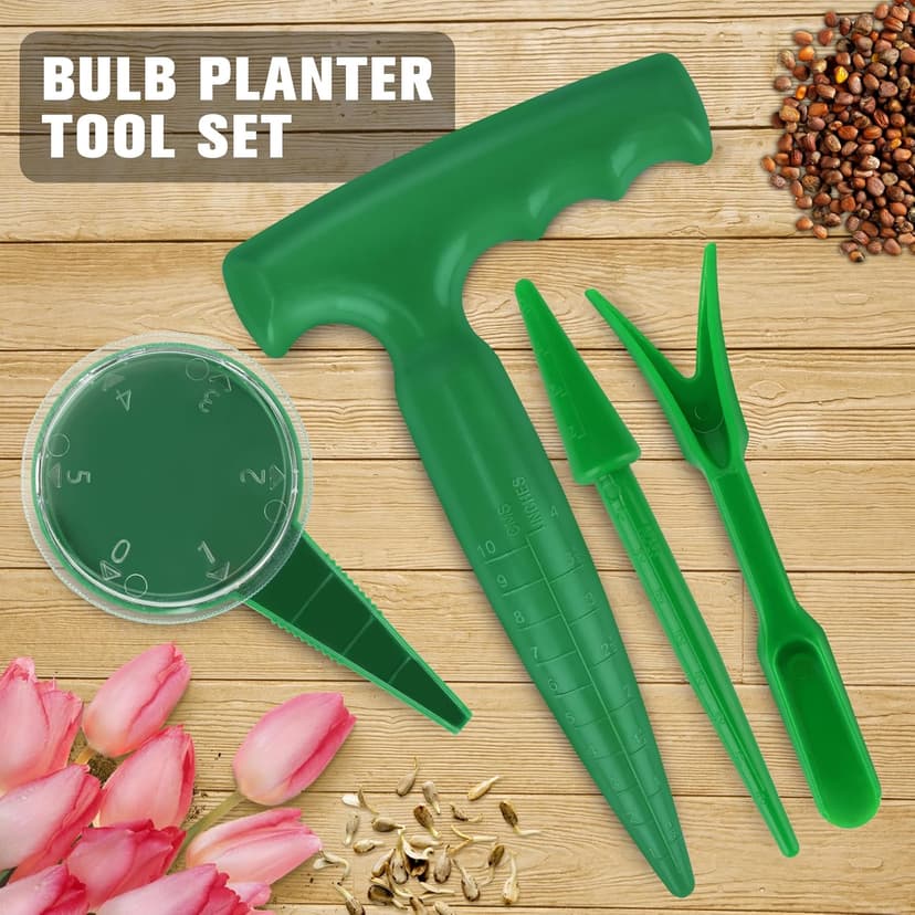 4Pcs Bulb Planter Tool - Widger and Dibber for Planting - Garden Dibber Tool for Vegetable and Flowers Seeding Easy Transplanter
