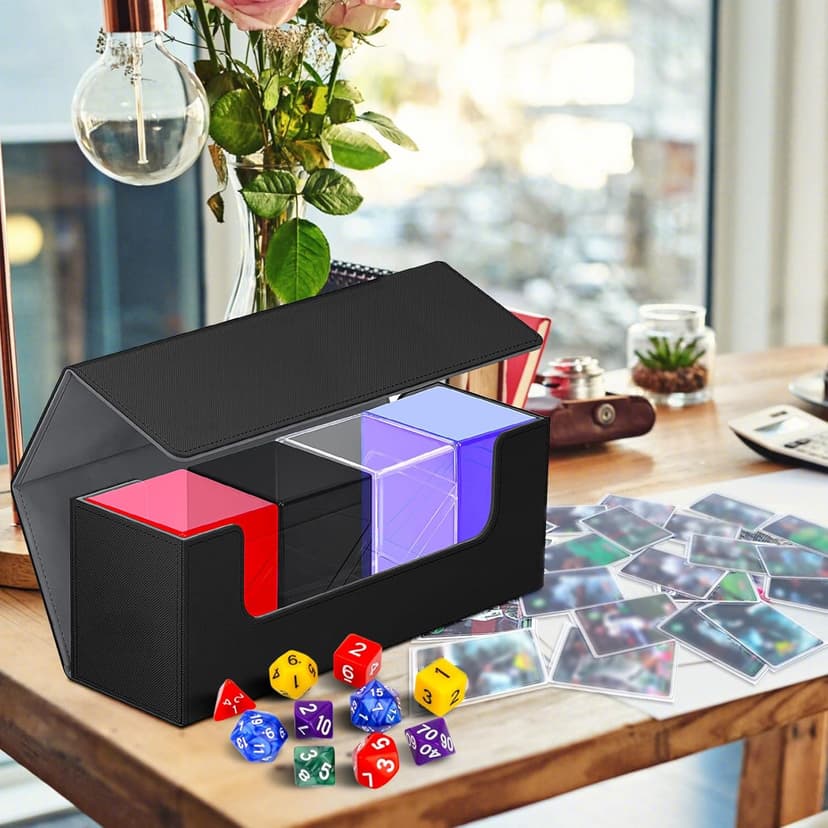 KKU Card Deck Boxes with 4 Pack Acylic Card Cases, Magnetic Closure Trading Card Deck Storage Box Fits 800+ Sleeved Cards Sport Cards