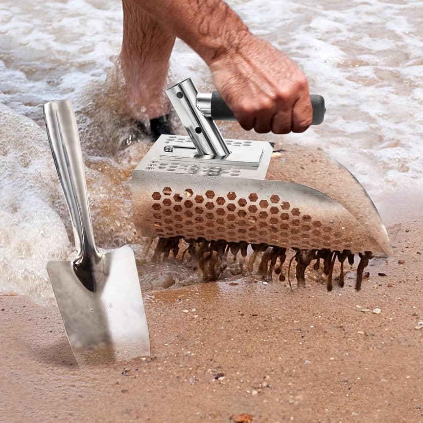 GADFISH Sand Scoop for Metal Detecting, Metal Detector Scoop, Stainless Steel Sand Sifter Shovel, Fast Sifter Shovel for Underwater Treasure Hunting (Stainless Steel)