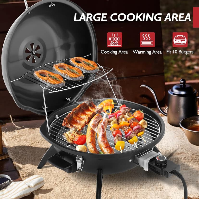 Outvita Indoor/Outdoor Electric Grill, 1600W Portable Removable Stand Grill with Double Layer Design for Countertops, BBQ, Patio & Backyard (Black)