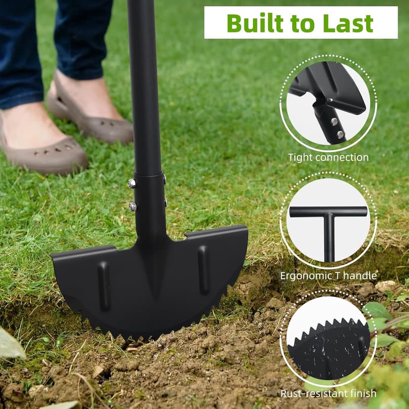 Lawn Edger, 42 Inch Half Moon Manual Edger Lawn Tool, Heavy Duty Saw Tooth Driveway Sidewalk Flower Bed Landscaping Grass Step Edging Tool, T-Grip, Long Handle