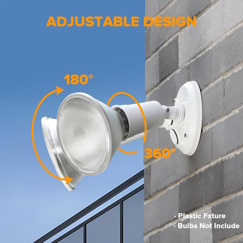 LUTEC 2 Pack Adjustable Twin Par Holder Outdoor Flood Lights, Switch Controlled Security Lights, Floodlights Fixture, Waterproof Exterior Max 300 Watt Par38 Flood Light for Garage, Yard, Porch-White