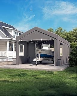 12'x20'x11' Heavy-Duty Portable Garage with Canopy Top, Front and Back Doors, Roll-Up Windows, Carport Shelter Reinforced Structure for Cars, Trucks, Boats, and Parties - Gray