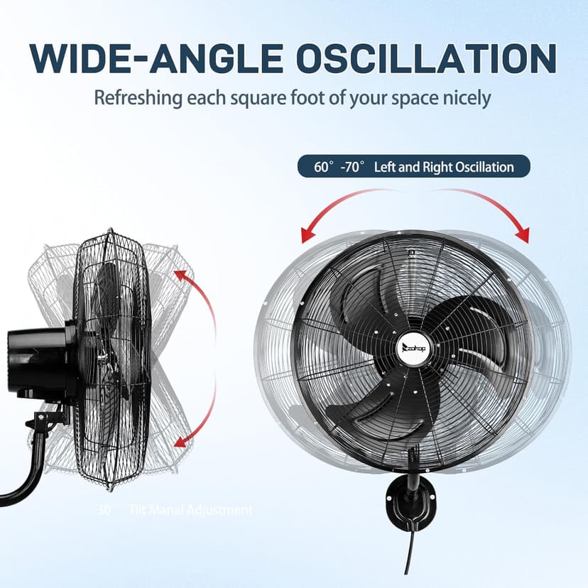 Winado 18 inch Wall Mount Oscillating Fan, High Velocity 3-speed Max 4592 CFM Industrial Wall Fan w/Aluminum Blades for Indoor, Commercial, Residential, Warehouse, Garage