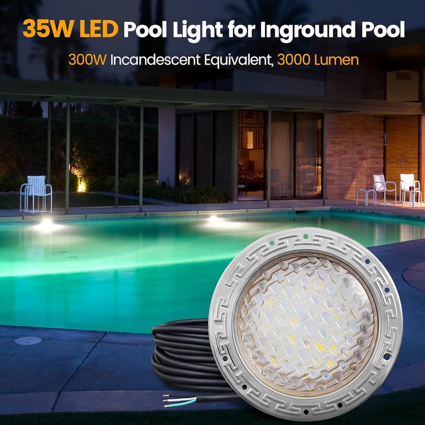 SURAIELEC 12V AC Pool Lights for Inground Pool, 10 inch Underwater Pool Light Replacement, 35W LED, 3000LM, 6000K Cool White, Swimming Pool Light for Pentair Wet Niches, 50FT Cord